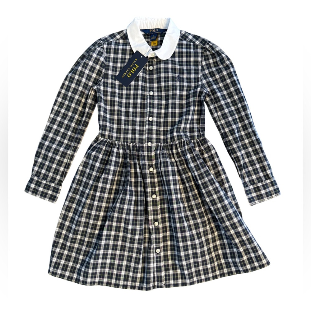 Polo Ralph Lauren NWT Girls Preppy Navy Green Plaid Cotton Kataryna Day Dress
